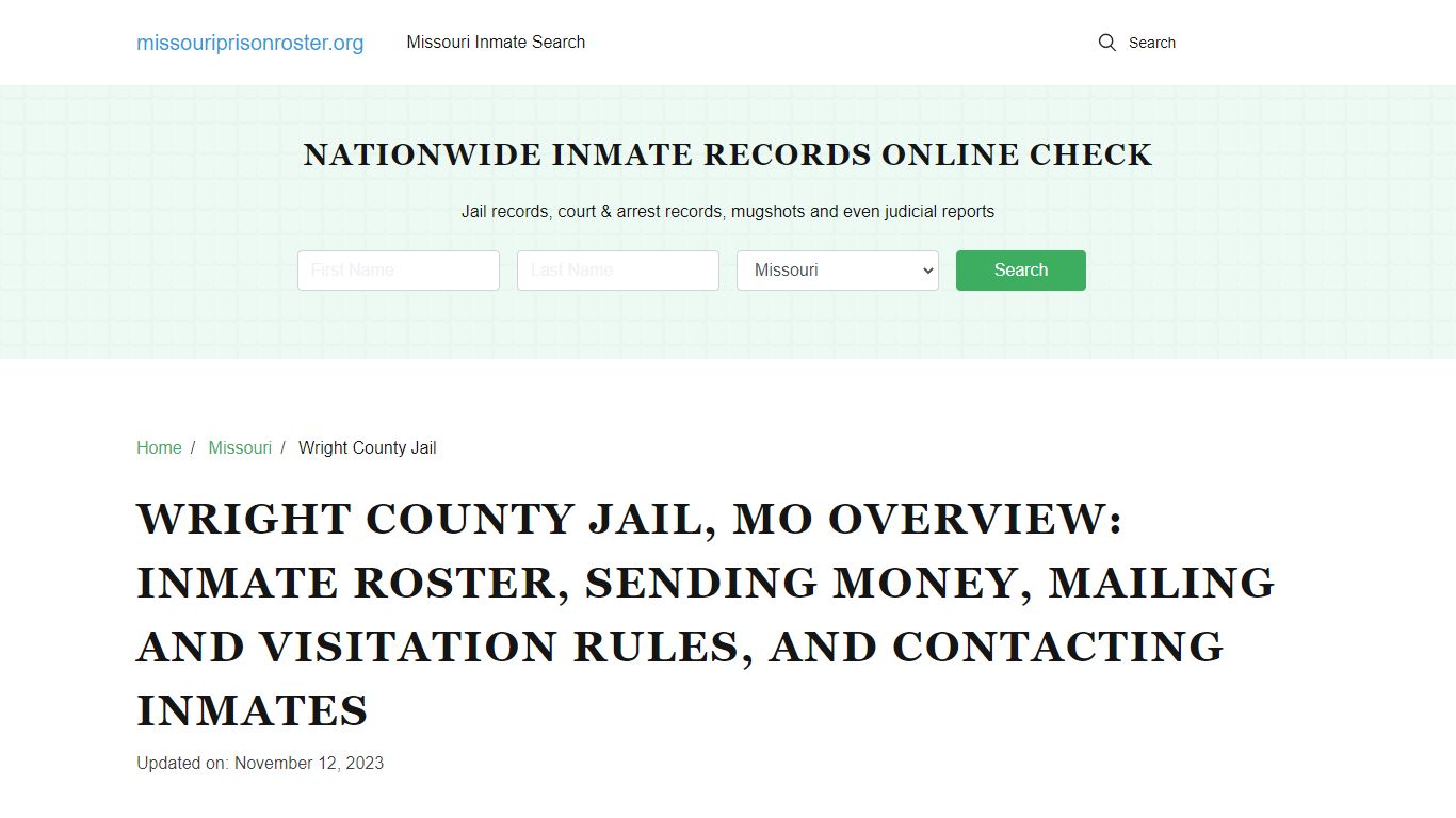 Wright County Jail, MO: Offender Lookip, Visitations, Contact Info